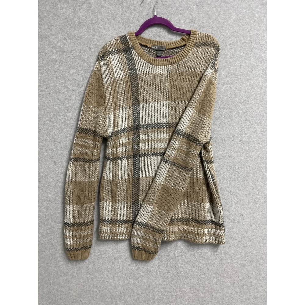 Asos Design Sweater Mens XL Multicolor Check Tight Knit Ribbed Trim Winter